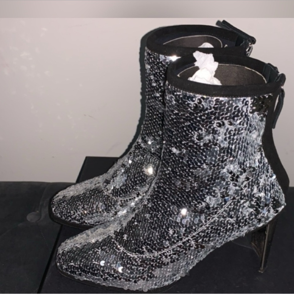 Silver Sequin Ankle Boots